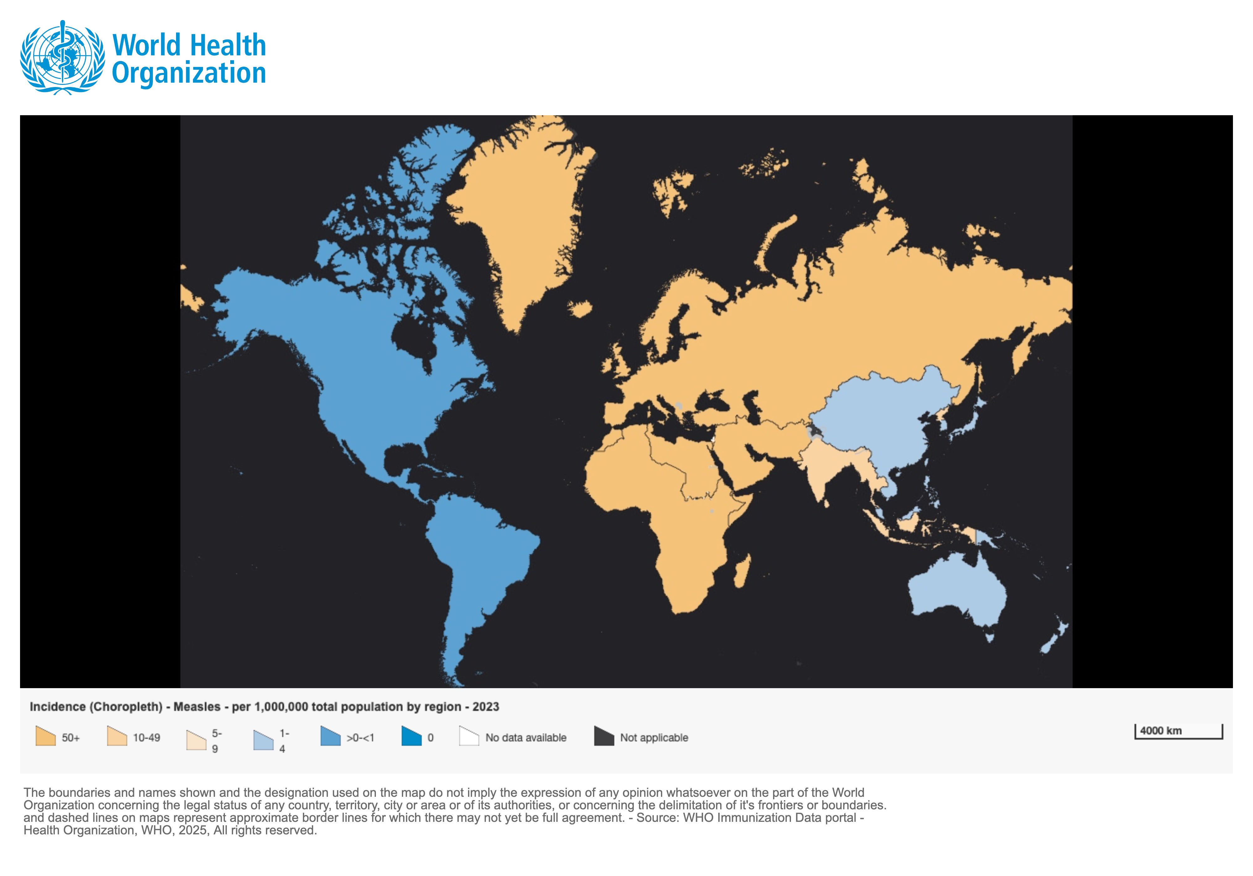 Figure 1.1 : Incidence des cas de rougeole déclarés pour 100 000 habitants en 2023